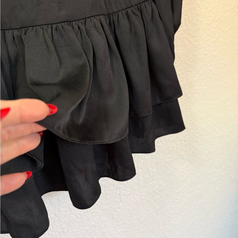 Uli Herzner Black Shirt Dress | Ruffle Hem| Silk Blend | Elegant Mini Dress - Picture 10 of 13